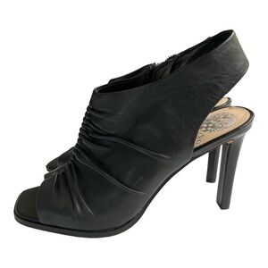 Vince Camuto Jenett Leather
Rouched Front Slingback
Heeled Booties Black 9 1/2M